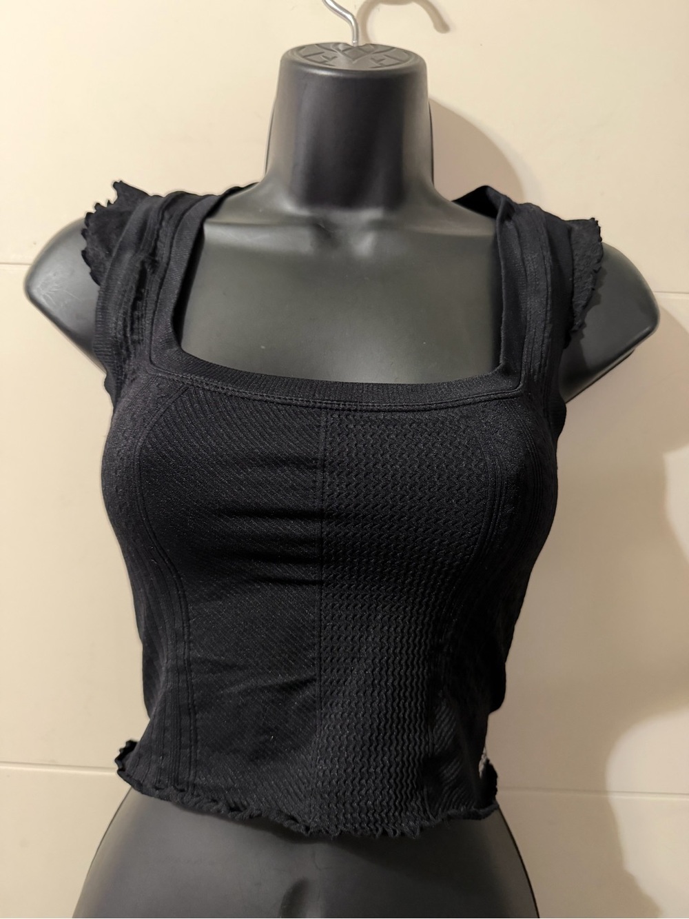 Free People Movement Black Ribbed Square-Neck Crop Tank Top Size XS